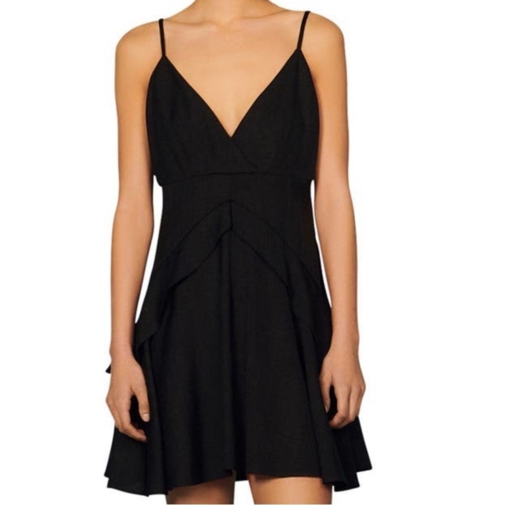 SANDRO Gisele Ruffle Mini Dress Black Size 6 European 38